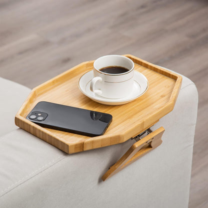 Custom Bamboo Foldable Clip-on Sofa Arm Tray
