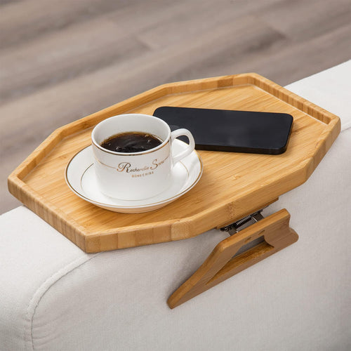 Custom Bamboo Foldable Clip-on Sofa Arm Tray