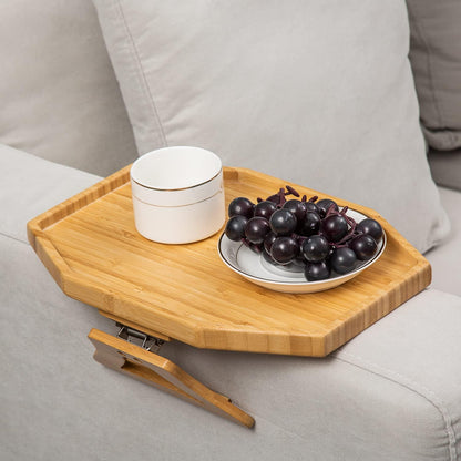 Custom Bamboo Foldable Clip-on Sofa Arm Tray