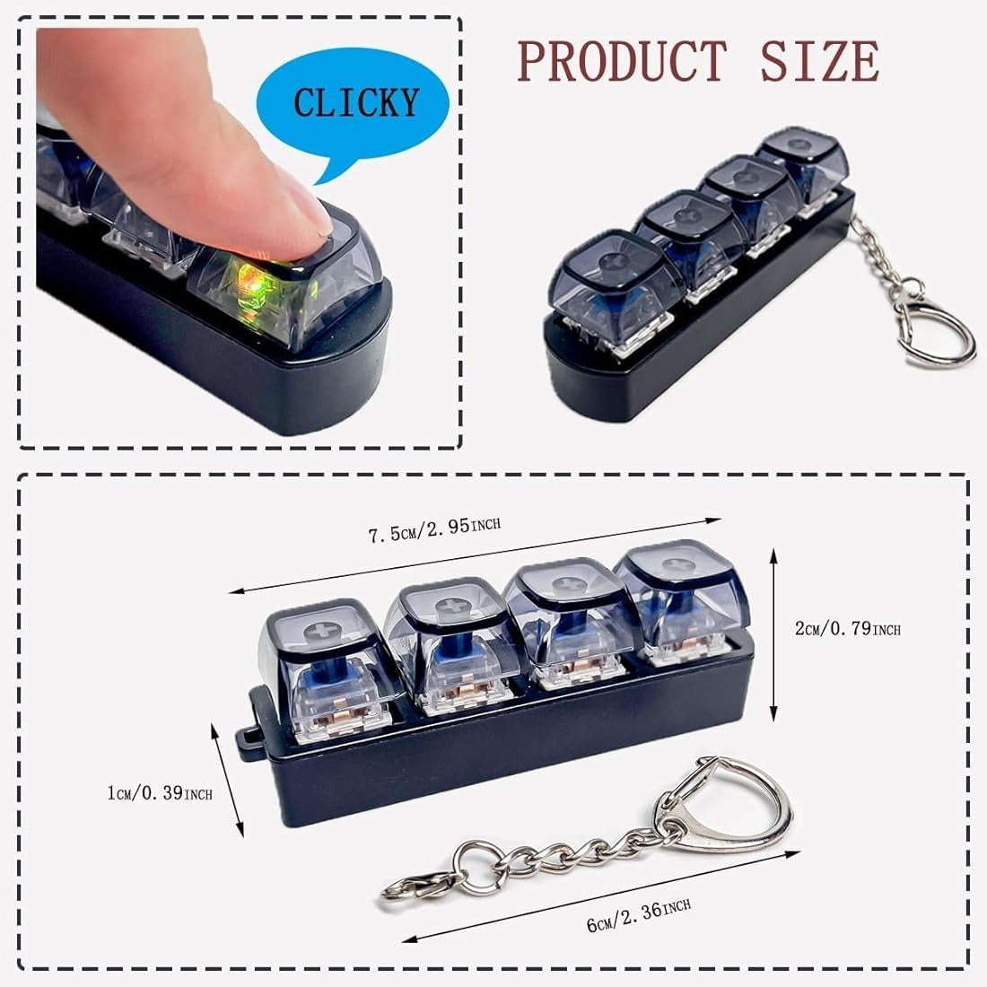 Keyboard Clicker Keychain with LED Light & Sound