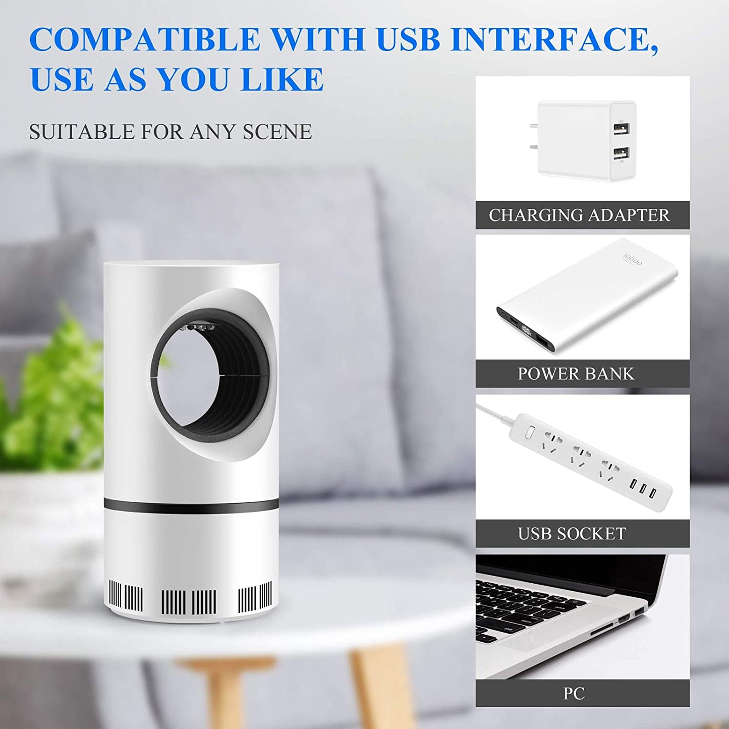 USB Powered Mosquito Killer Light LED UV Silent Insect Trap Lamp with Suction Fan Pest Control Fly Catcher Anti-Mosquito Dispeller